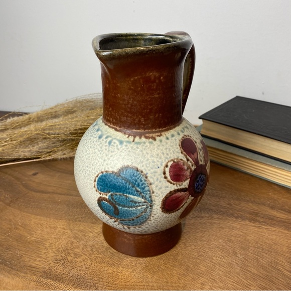 West Germany Pottery Vase, Floral Design, Mid Century Modern Pottery - Picture 4 of 10